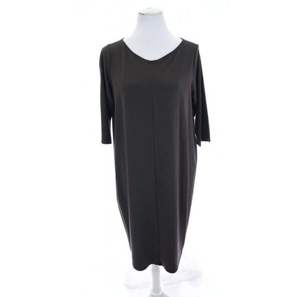 Eileen Fisher Sz S Gray Viscose Jersey V Neck Shift Tunic Dress Stretch Knit - Picture 3 of 8